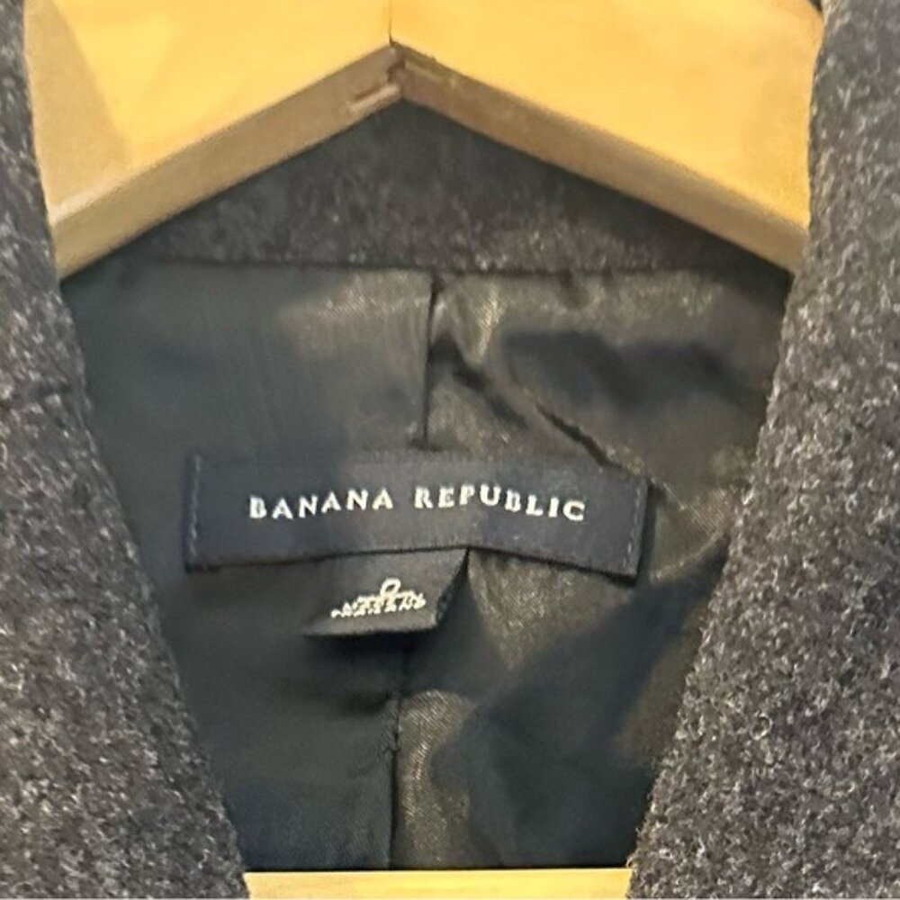 Banana Republic Wool-Blend Cropped Puff-Sleeve Blazer Dark Gray Size 0 - Picture 6 of 9